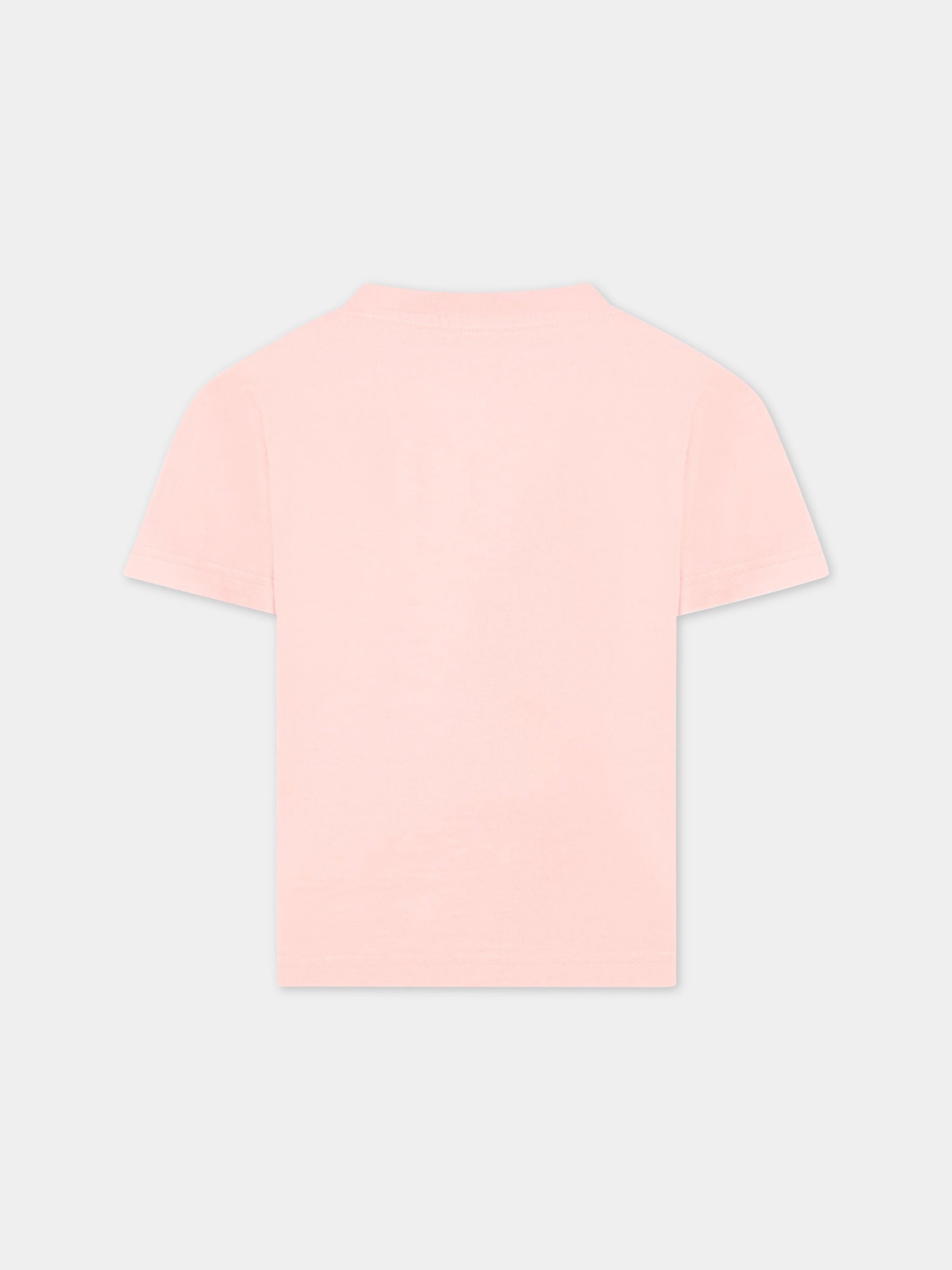 T-shirt rosa per bambina con orso e logo bianco,Palm Angels,PGAA002C99JER0013060