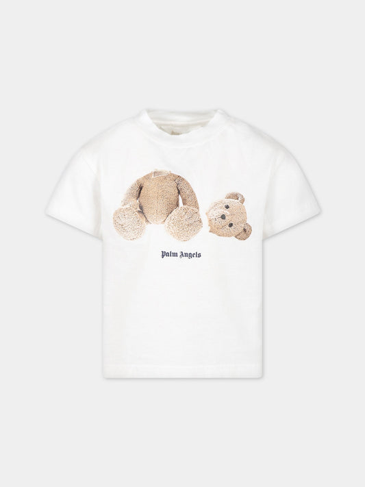 T-shirt bianca per bambino con stampa logo,Palm Angels,PBAA003C99JER0010160