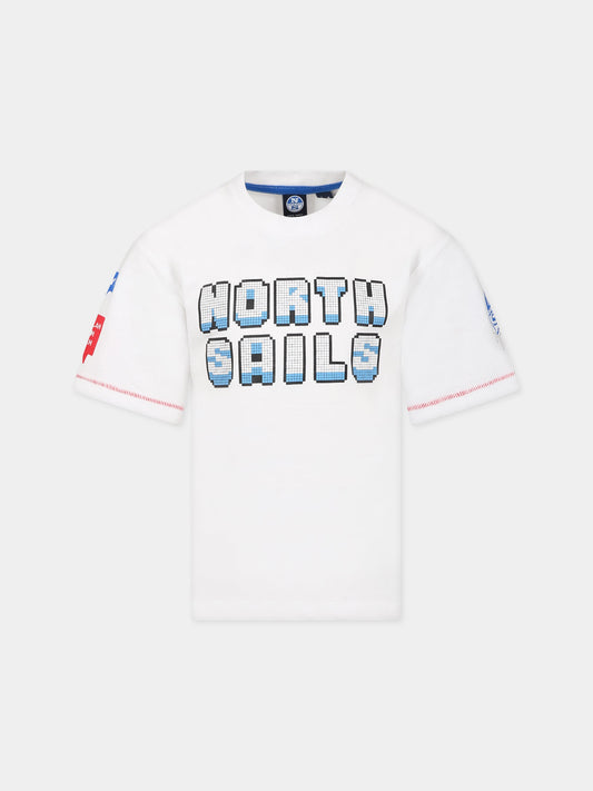 T-shirt bianca per bambino con logo,North Sails,795056 000 C002