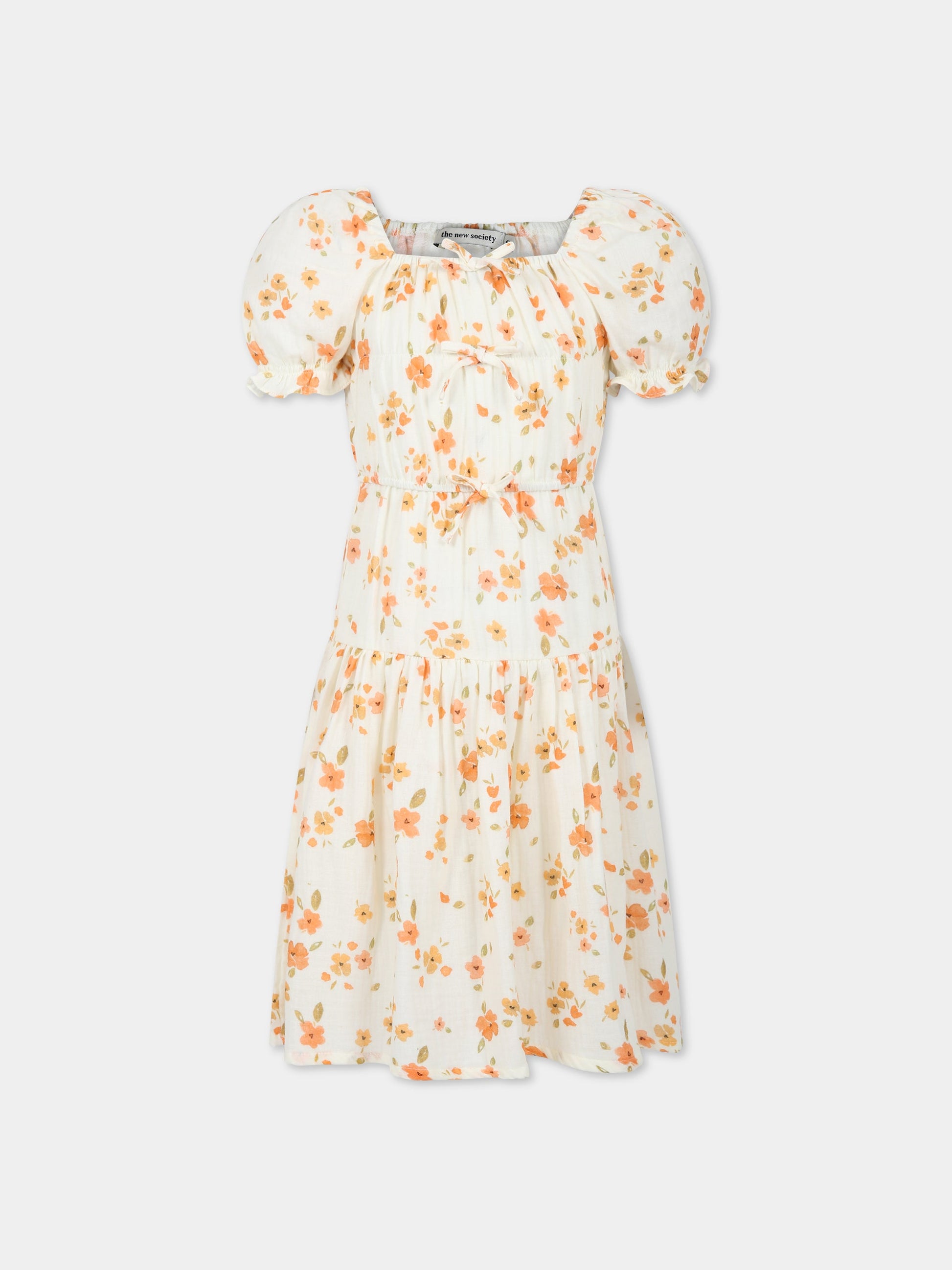 vestito avorio per bambina con stampa fiori,The New Society,S23 K WV08 FIORELLA