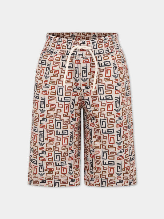 Shorts avorio per bambino con logo,Armani Junior,3R4S6F 1NX4Z F184
