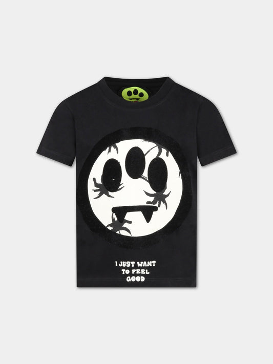 T-shirt nera per bambino con smile bianco,Barrow,032936 110