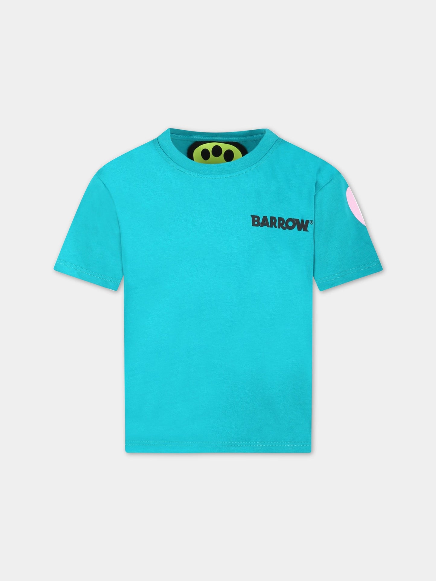 T-shirt verde per bambini con logo rosa e smile,Barrow,033038 923