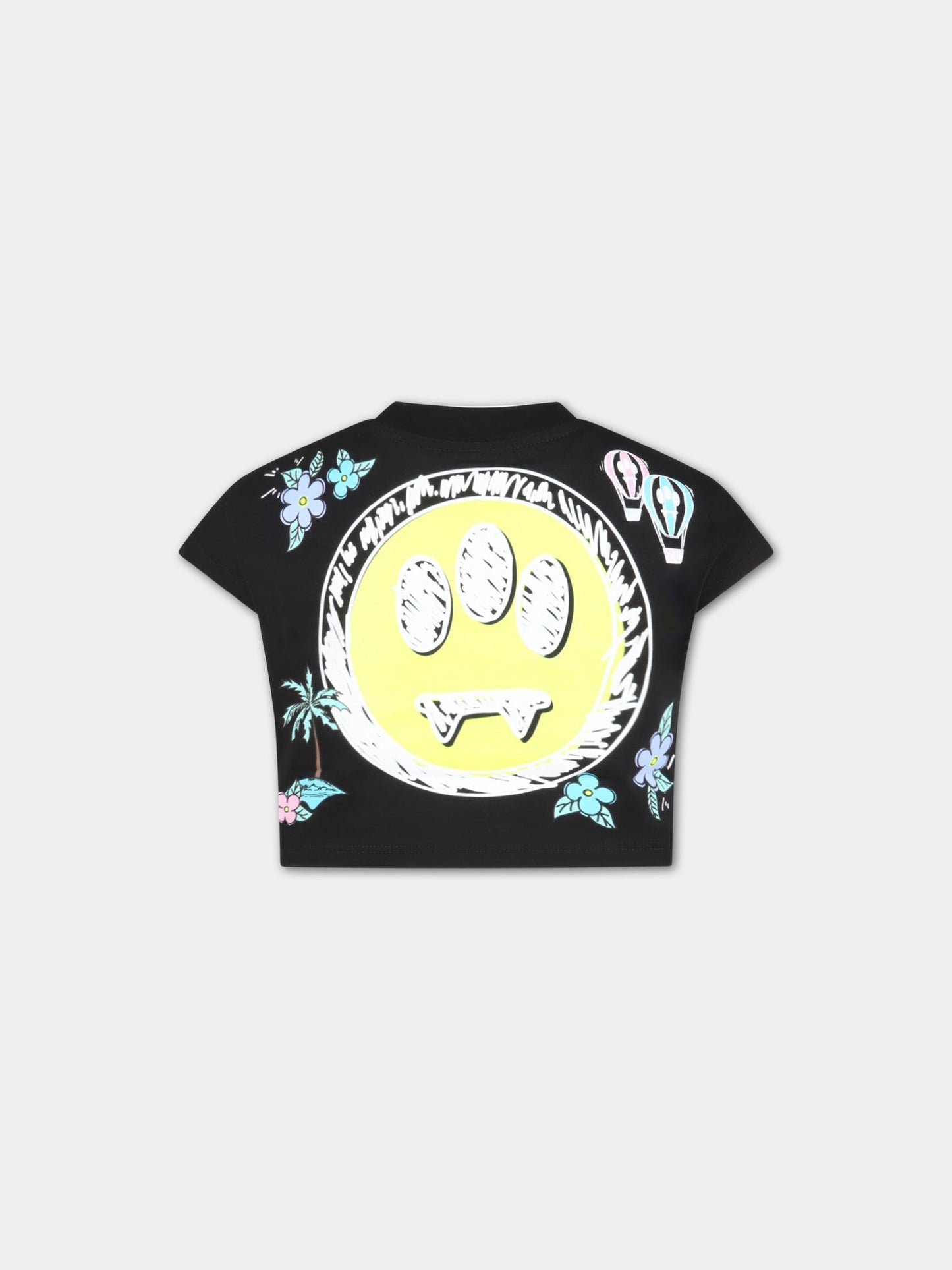 T-shirt nera corta per bambina con smile e fiori,Barrow,033050 110