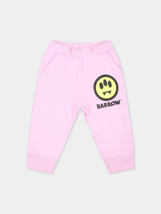 Pantaloni rosa da tuta per neonata con logo,Barrow,033265 042