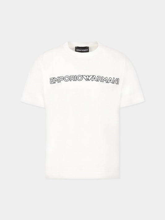 T-shirt bianca per bambino con logo,Armani Junior,3R4TBD 1JUVZ 0101