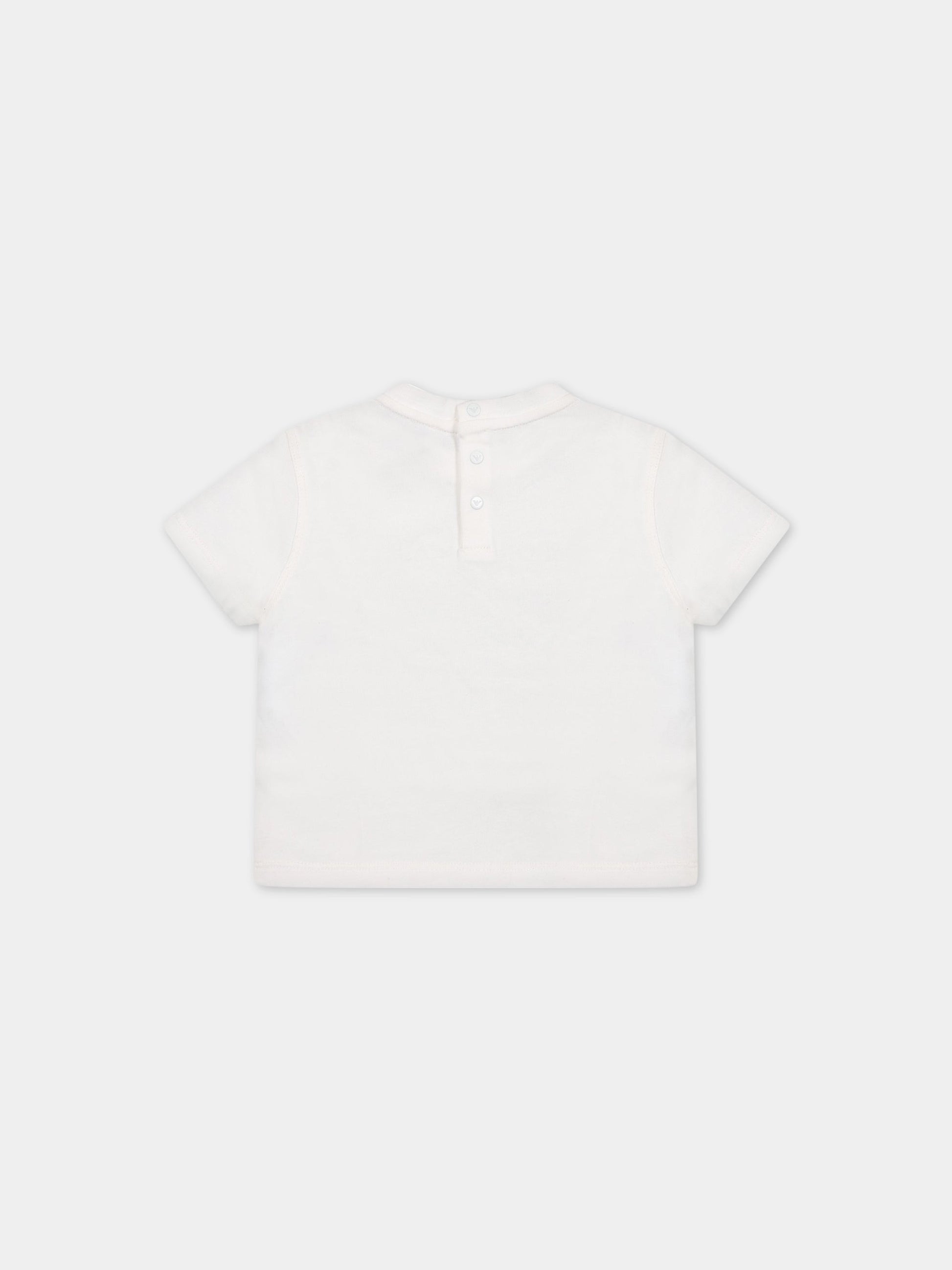 T-shirt bianca per neonato con iconico aquilotto,Armani Junior,3RHTJM 1JWZZ 0101