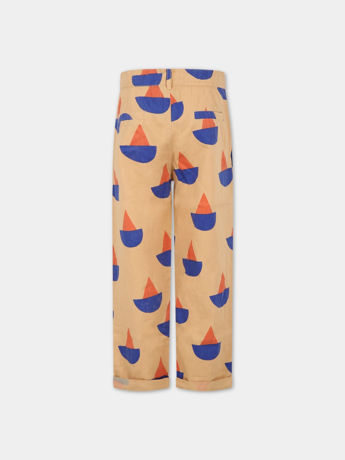 Pantaloni beige per bambino con stampa barca multicolor all-over,Bobo Choses,123AC096