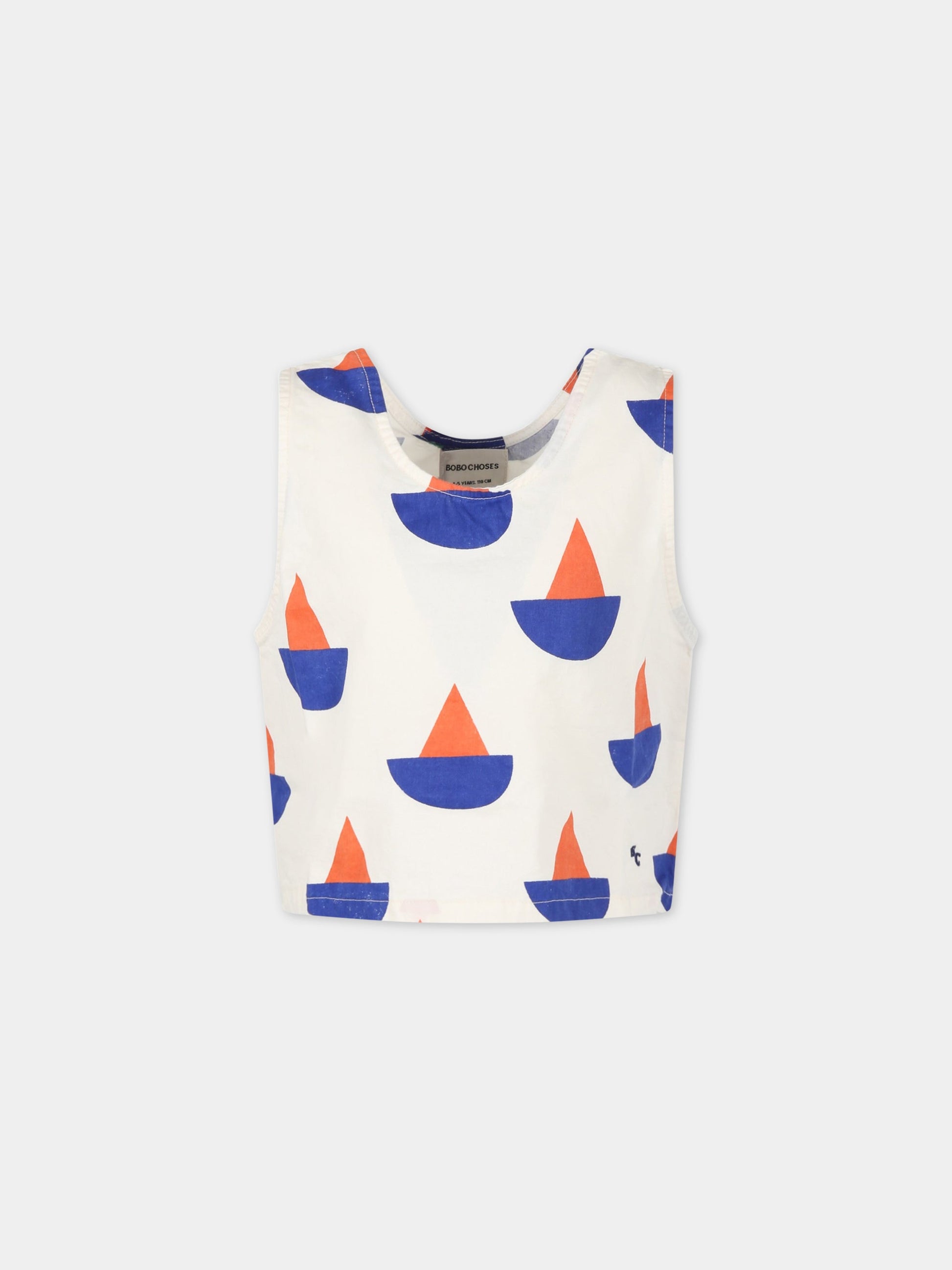 Canotta bianca per bambina con stampa multicolor all-over e logo,Bobo Choses,123AC100