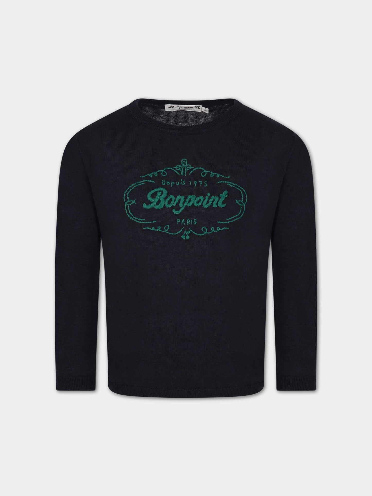 Maglione blu per bambini con logo e iconiche ciliegie,Bonpoint,S03BJUK00001 170