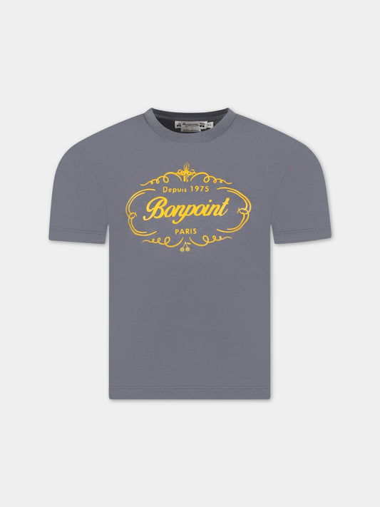 T-shirt grigia per bambina con logo giallo,Bonpoint,S03BTSK00005 114