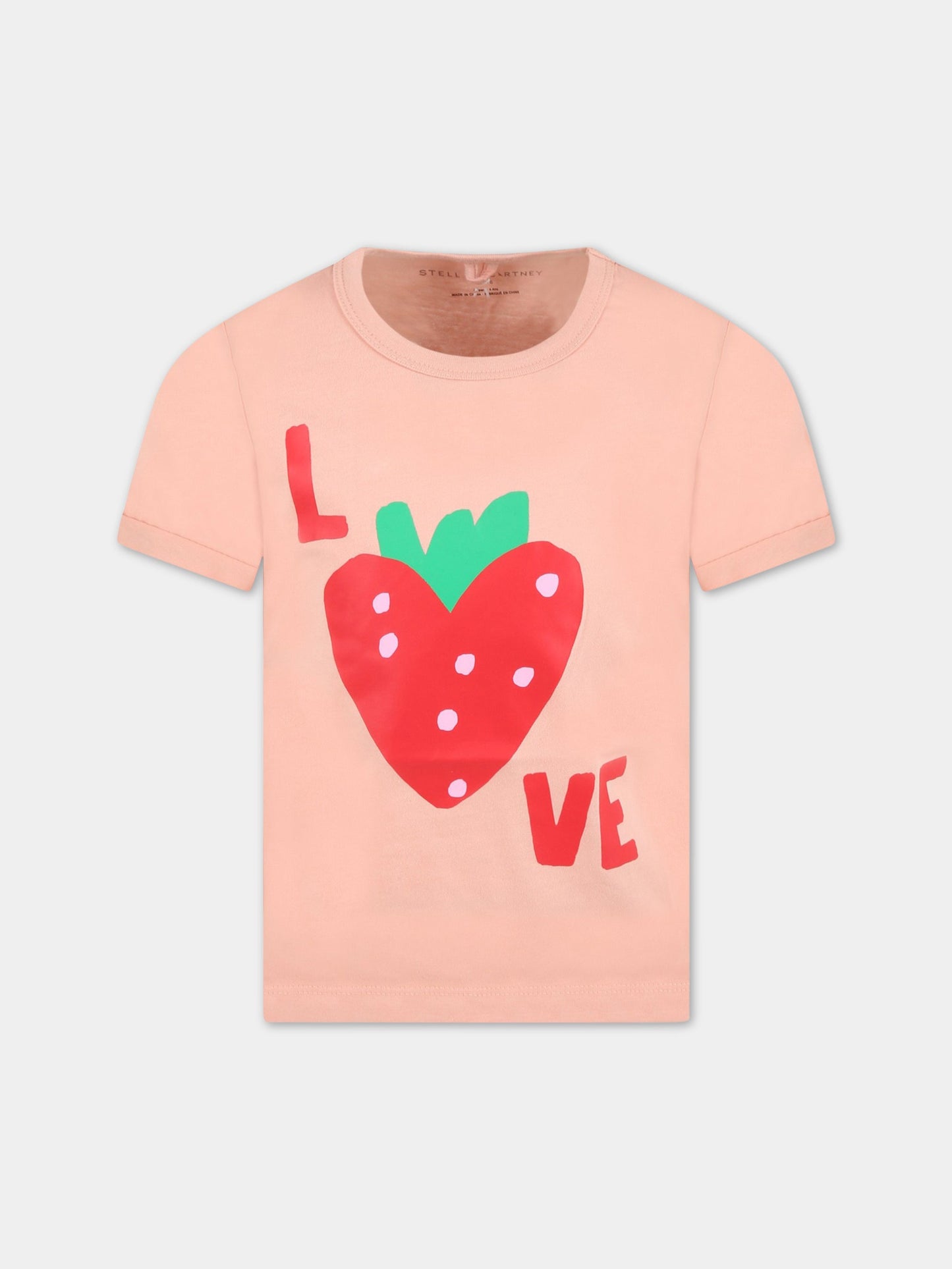 T-shirt rosa per bambina con fragola,Stella Mccartney Kids,8Q8BC1 Z0168 502