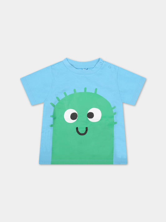 T-shirt celeste per neonato con mostro,Stella Mccartney Kids,8Q8TD1 Z0168 604