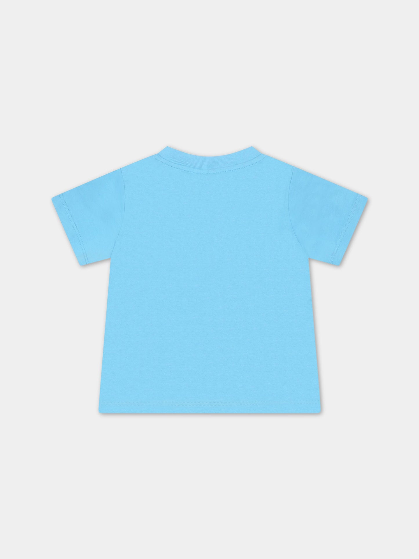 T-shirt celeste per neonato con mostro,Stella Mccartney Kids,8Q8TD1 Z0168 604