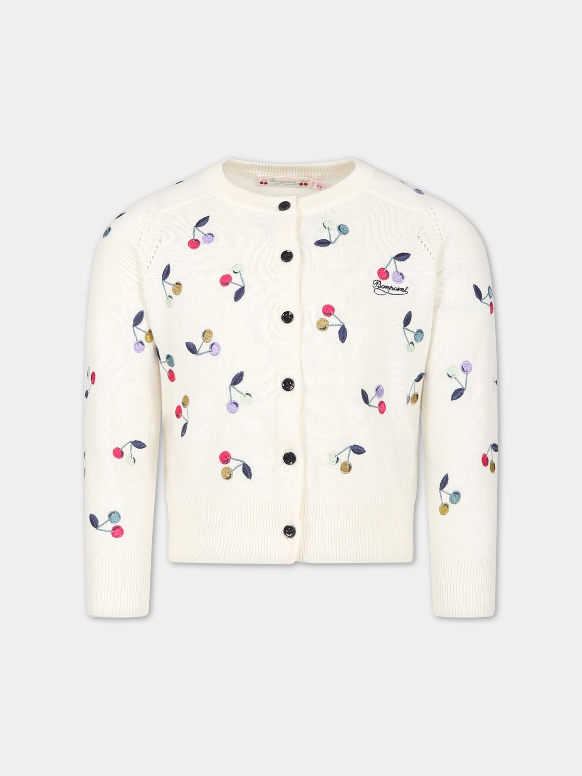 Cardigan avorio per bambina con ciliegie ricamate,Bonpoint,S03GCAK00001 180
