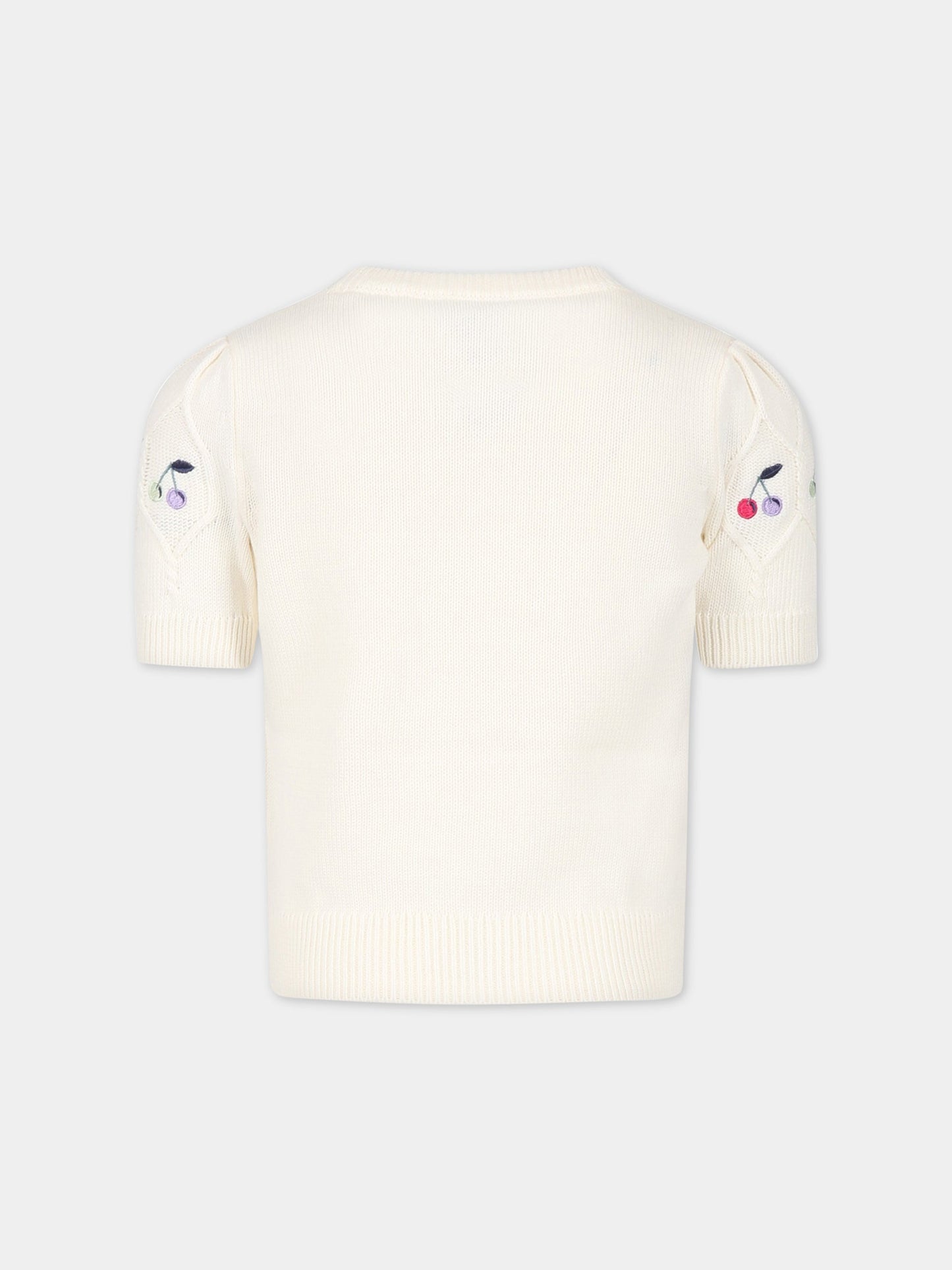 Maglione bianco per bambina con ciliegie ricamate,Bonpoint,S03GJUK00001 080