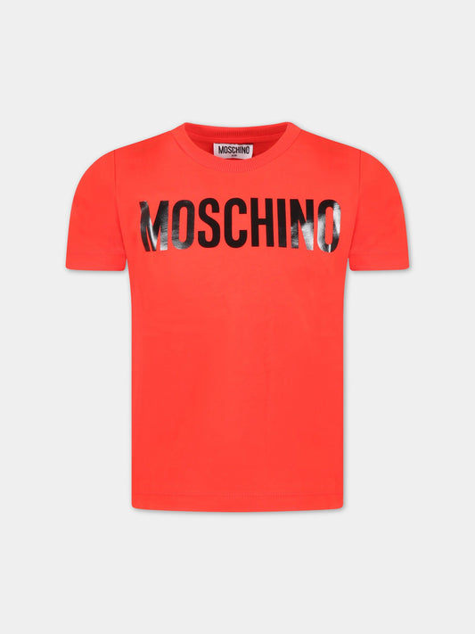 T-shirt rossa per bambino con logo nero,Moschino Kids,HWM03L LAA02 50109