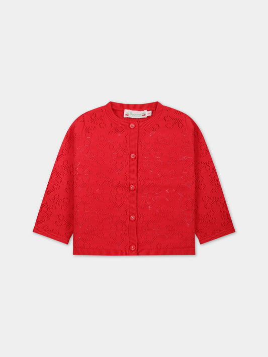 Cardigan rosso per neonata con iconiche ciliegie all-over,Bonpoint,S03XCAK00103 051