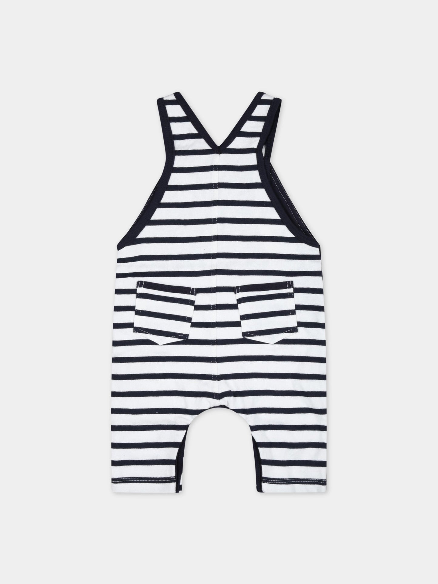 Salopette bianca con righe blu per neonato,Petit Bateau,A07Q1 MARSHMALLOW/SMOKING
