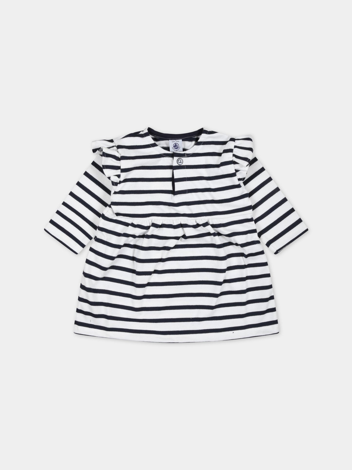 Vestito multicolor per neonata a righe,Petit Bateau,A0723 MARSHMALLOW/SMOKING