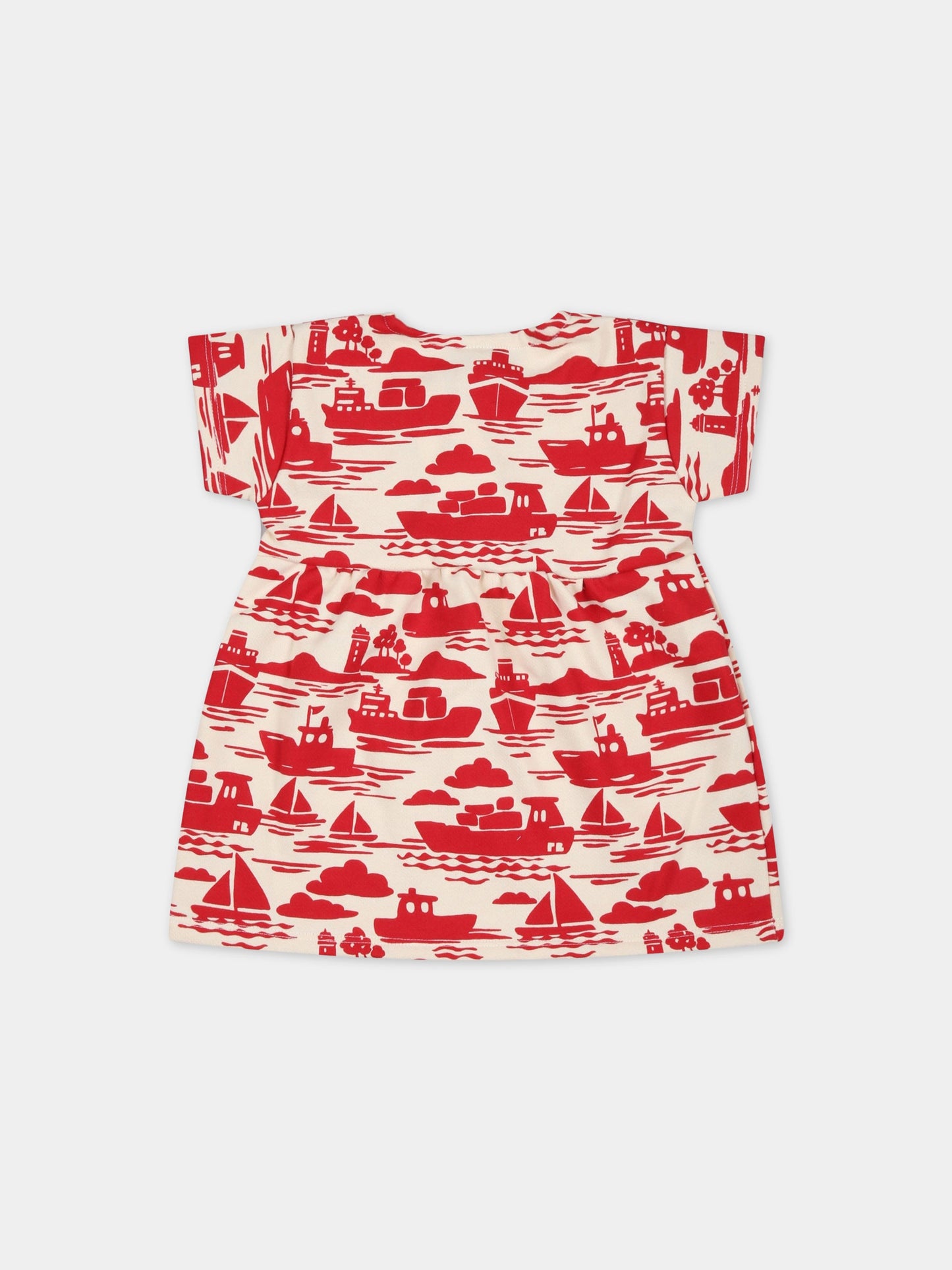 Vestito beige per neonata con navi rosse,Petit Bateau,A0782 AVALANCHE/ROUGE