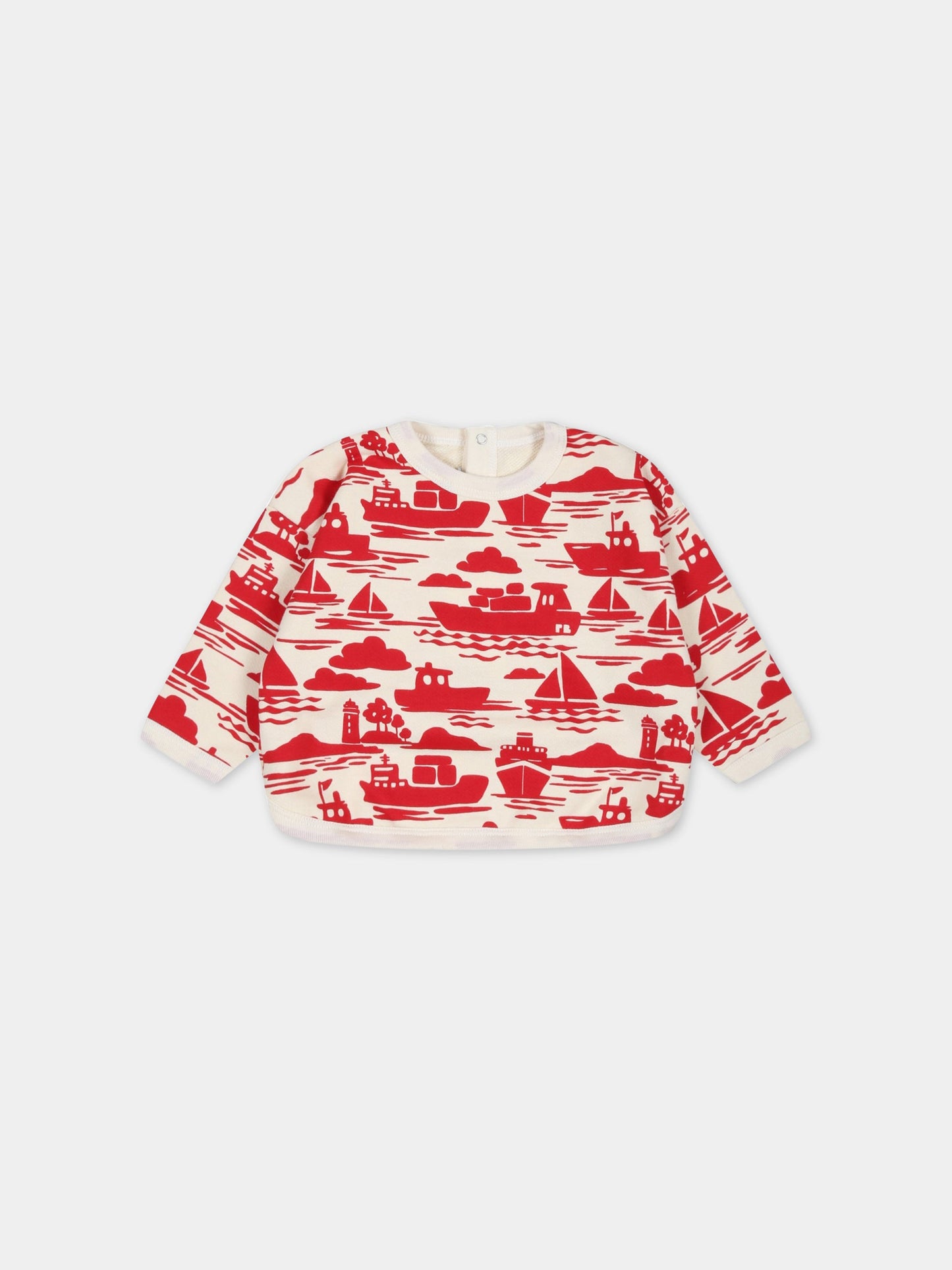 Felpa multicolor per neonato con navi rosse,Petit Bateau,A0784 AVALANCHE/ROUGE