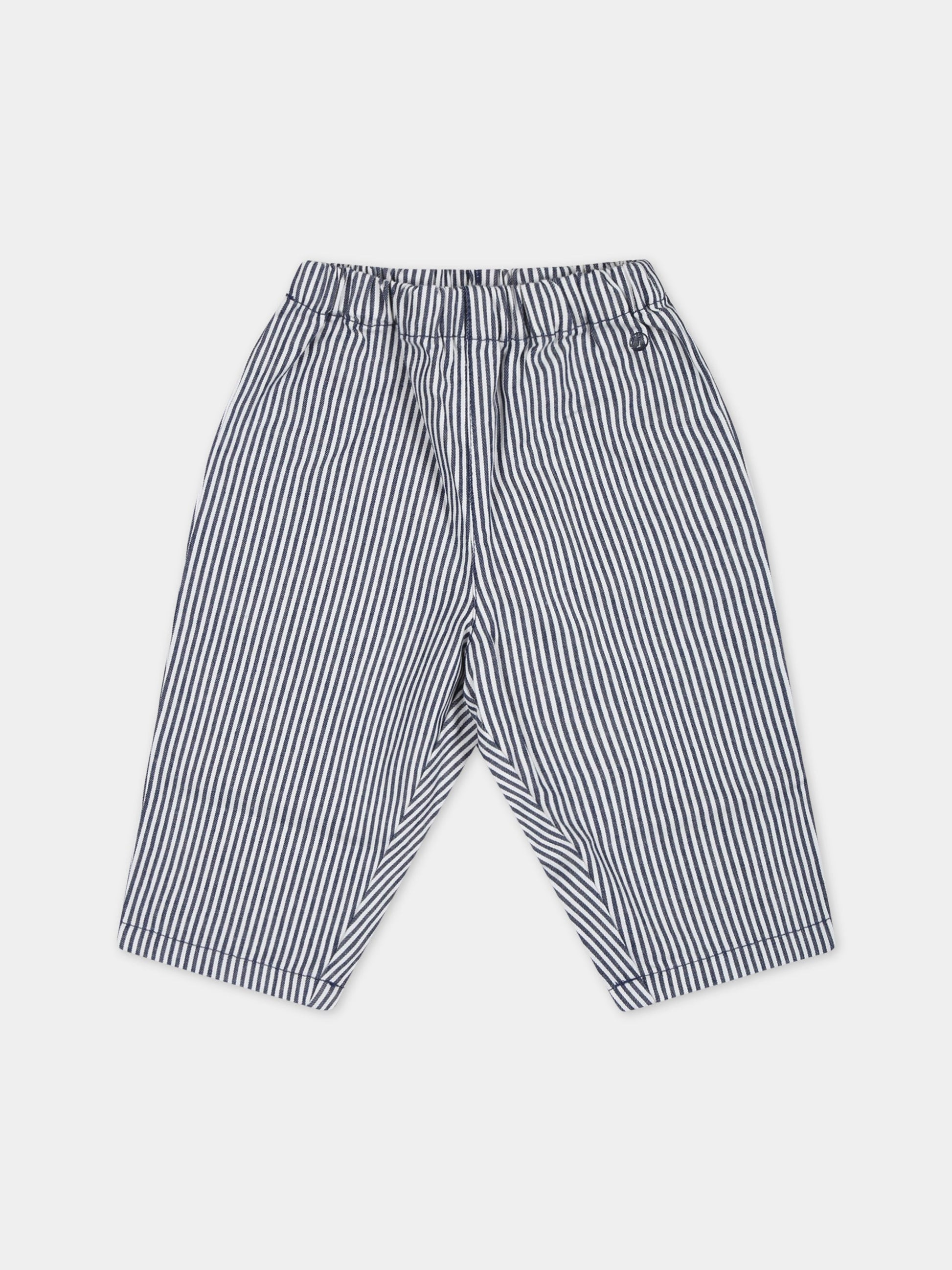 Pantaloni casual a righe blu e bianco  per neonato,Petit Bateau,A077Y MEDIEVAL/MARSHMALLOW