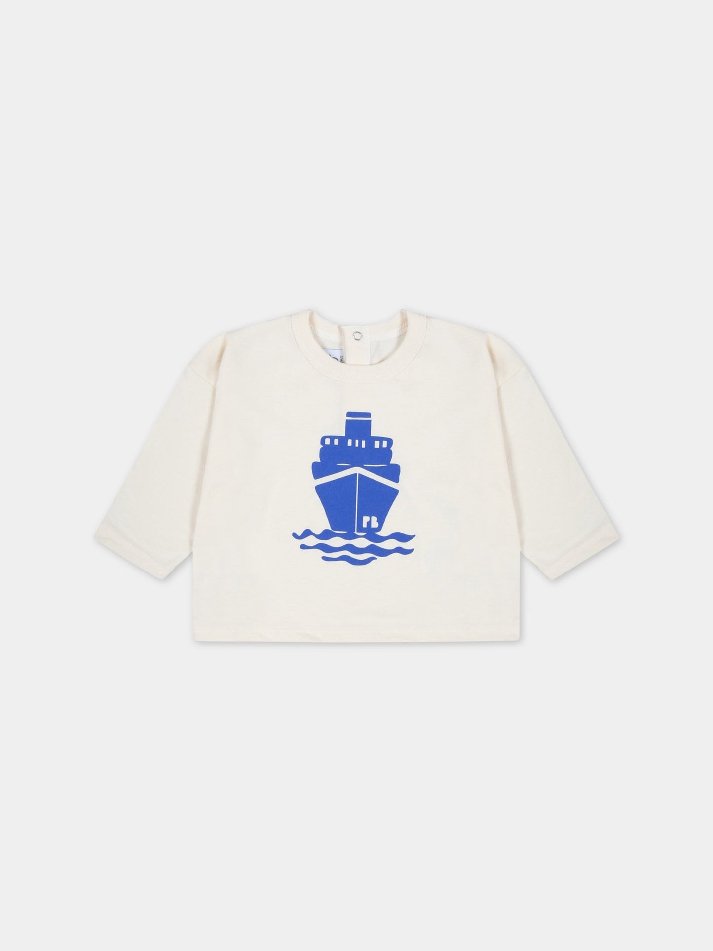 T-shirt avorio per neonato con barca blu,Petit Bateau,A07PX AVALANCHE