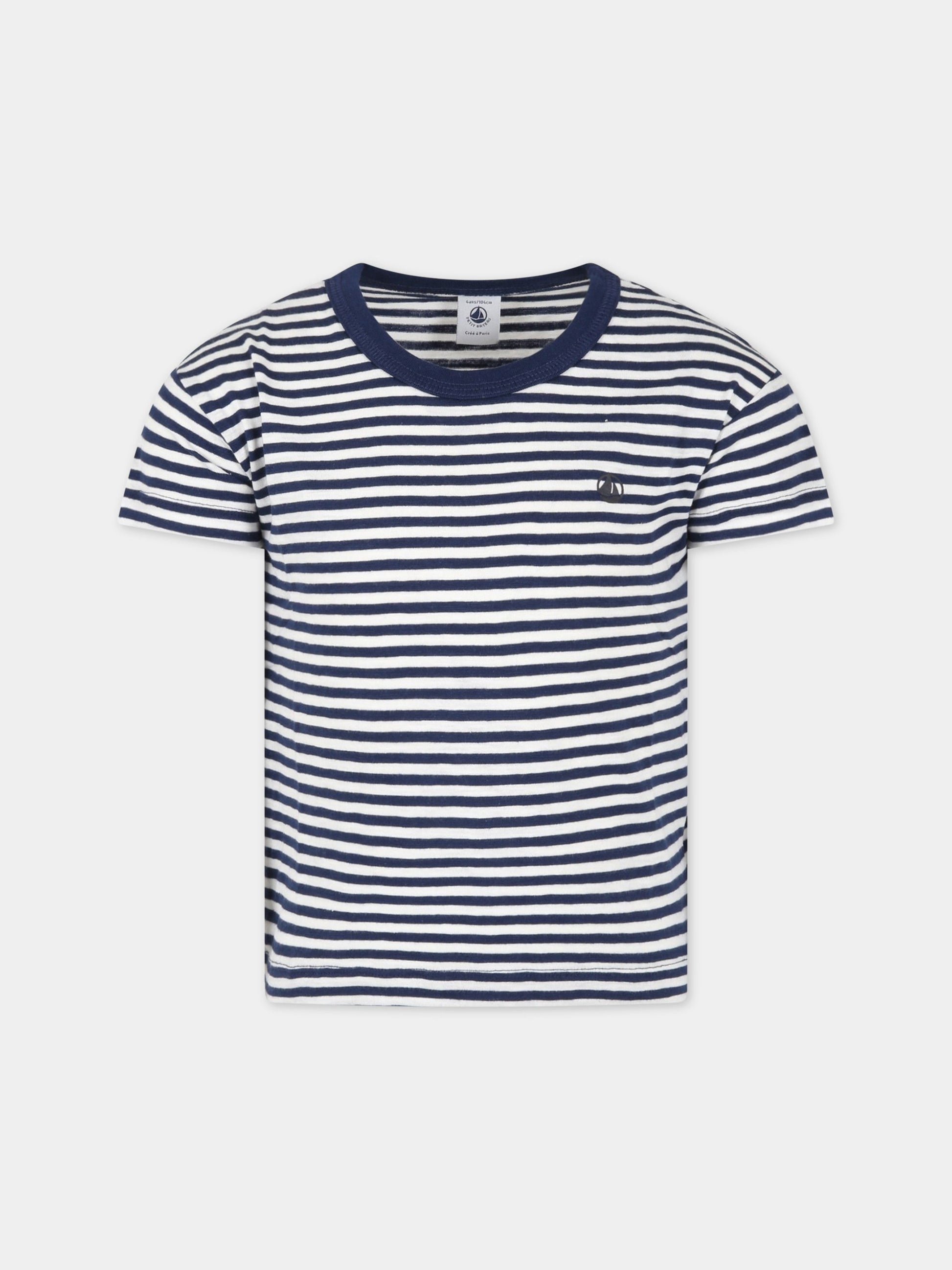T-shirt multicolor a righe per bambino con logo,Petit Bateau,A06XM MEDIEVAL/MARSHMALLOW