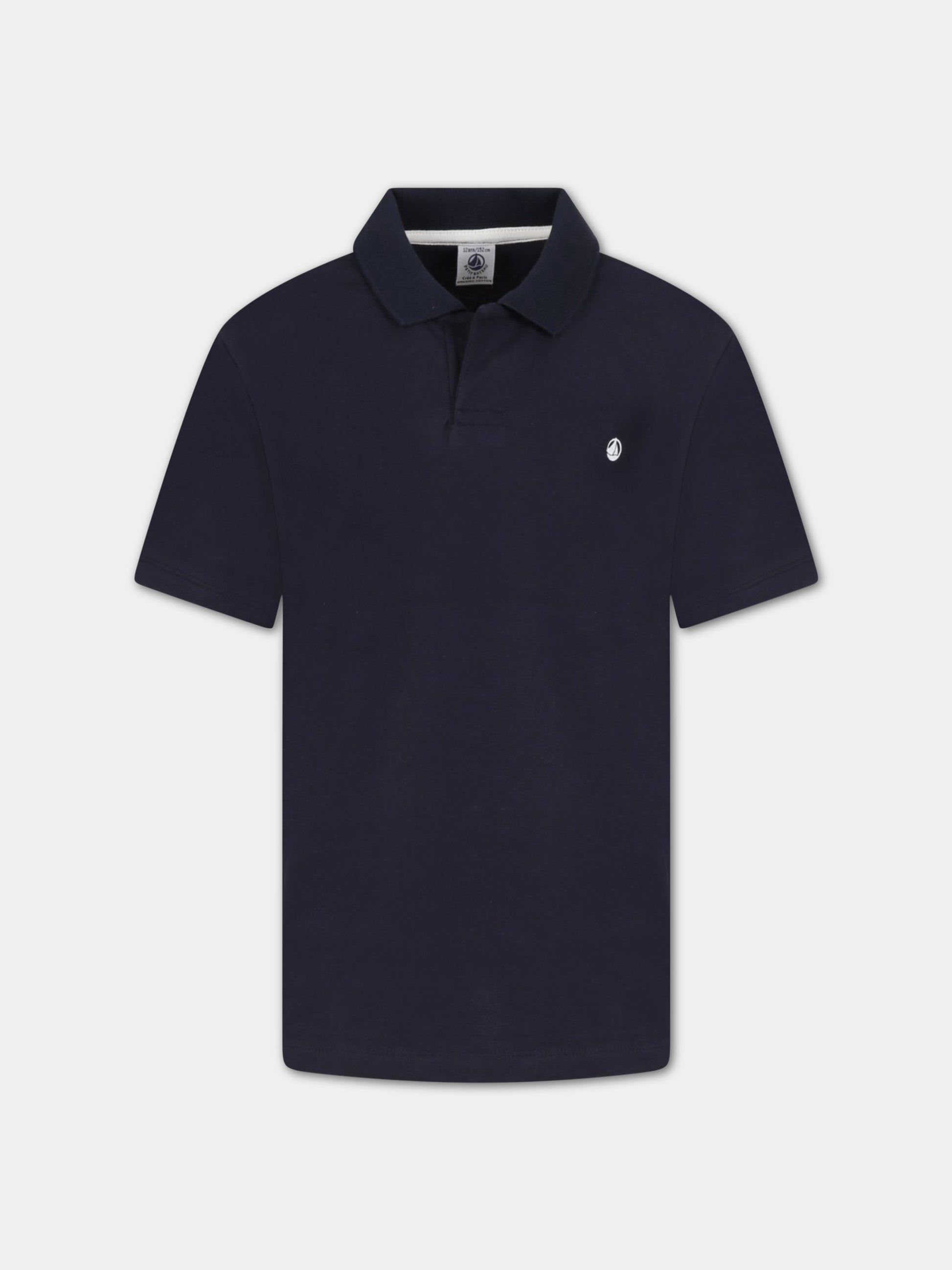 Polo blu per bambino con logo bianco,Petit Bateau,A072G SMOKING