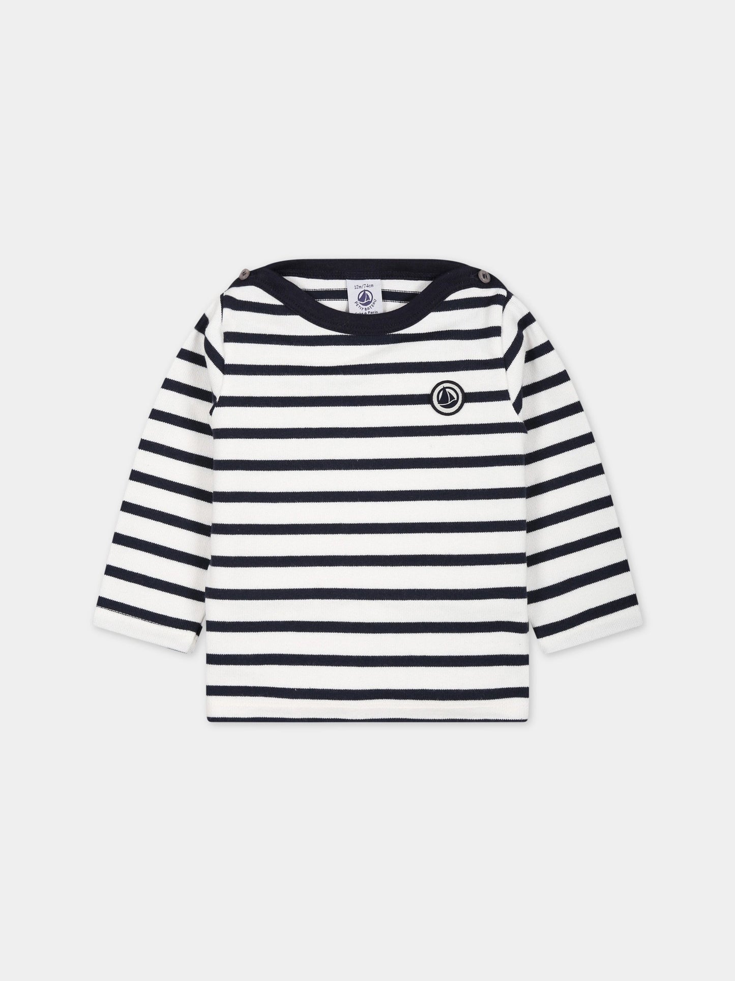 T-shirt multicolor per neonati con patch logo,Petit Bateau,A01ST MARSHMALLOW/SMOKING