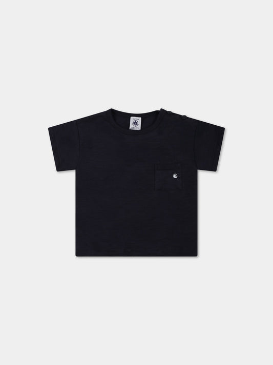 T-shirt blu per neonato con logo,Petit Bateau,A07BA SMOKING