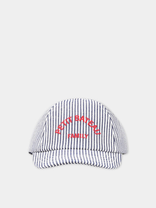 Cappello multicolor neonato con scritta  Petit Bateau family  ,Petit Bateau,A06QU MEDIEVAL/MARSHMALLOW