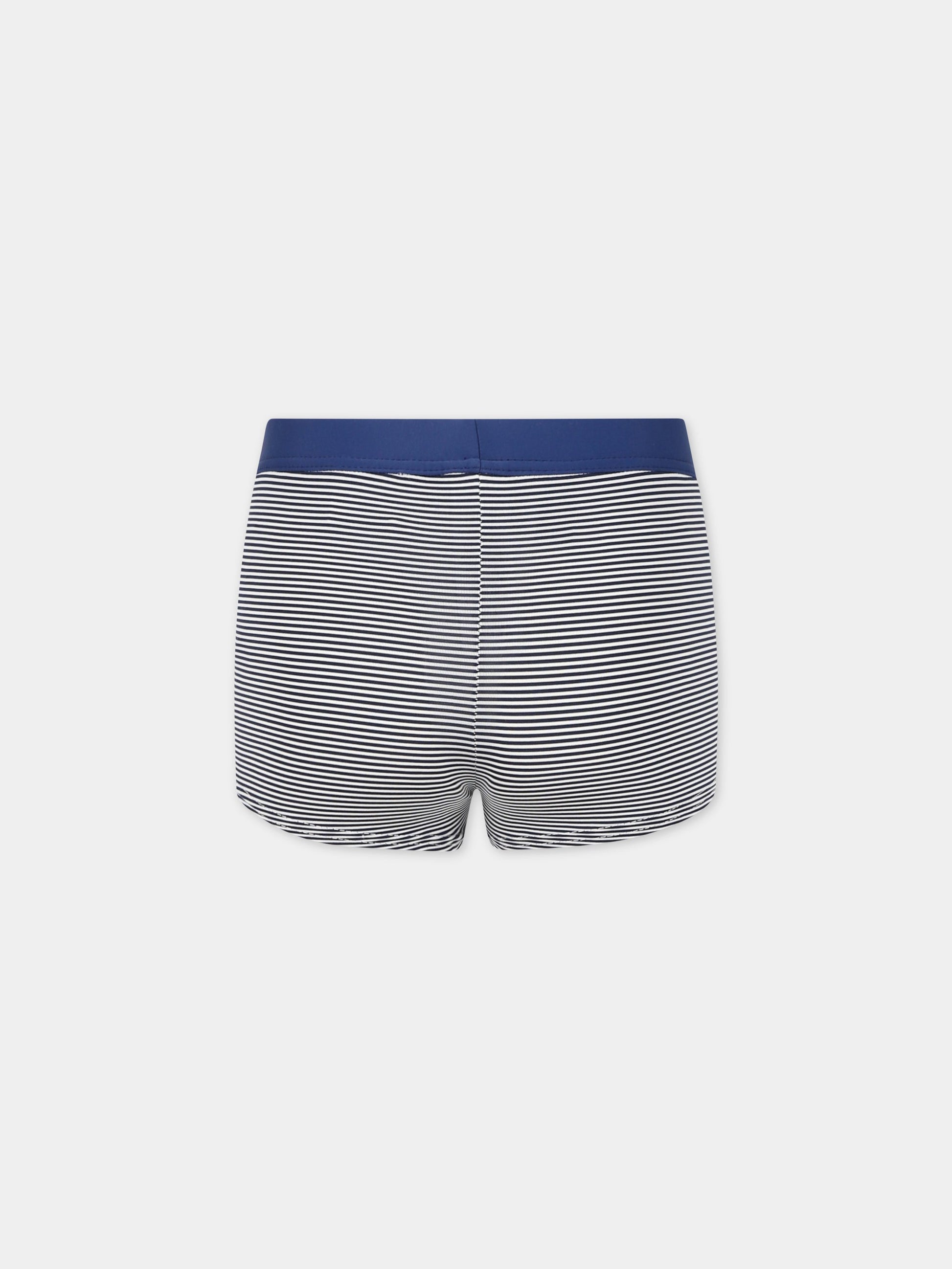 Boxer blu da mare per bambino con iconico logo,Petit Bateau,A03ID MEDIEVAL/MARSHMALLOW