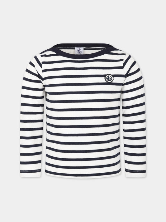 T-shirt multicolor per bambino con patch logo,Petit Bateau,A04O9 MARSHMALLOW/SMOKING