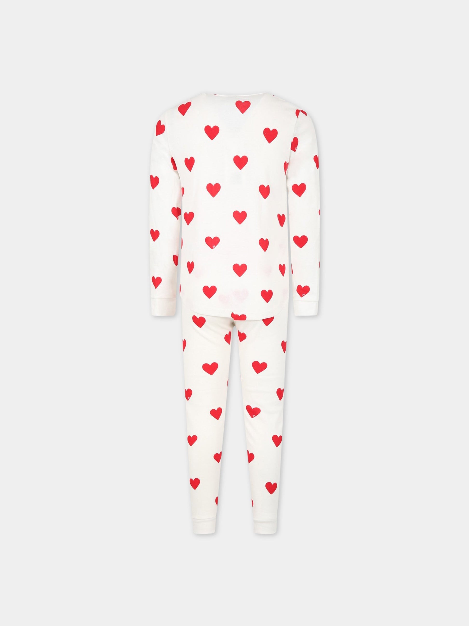Pigiama bianco per bambina con cuori logati,Petit Bateau,59401 MARSHMALLOW/TERKUIT