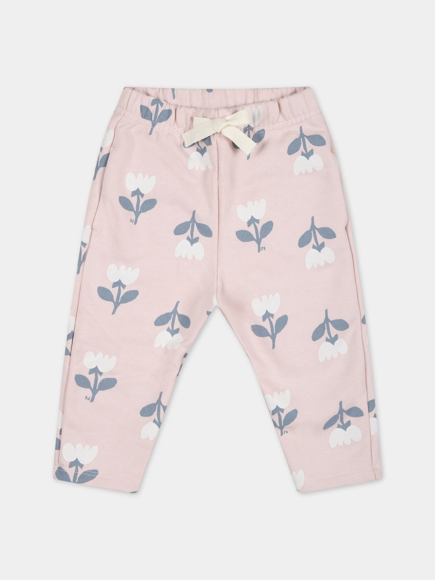 Pantaloni rosa per bambina con fiori,Petit Bateau,A071S SALINE/MULTICO