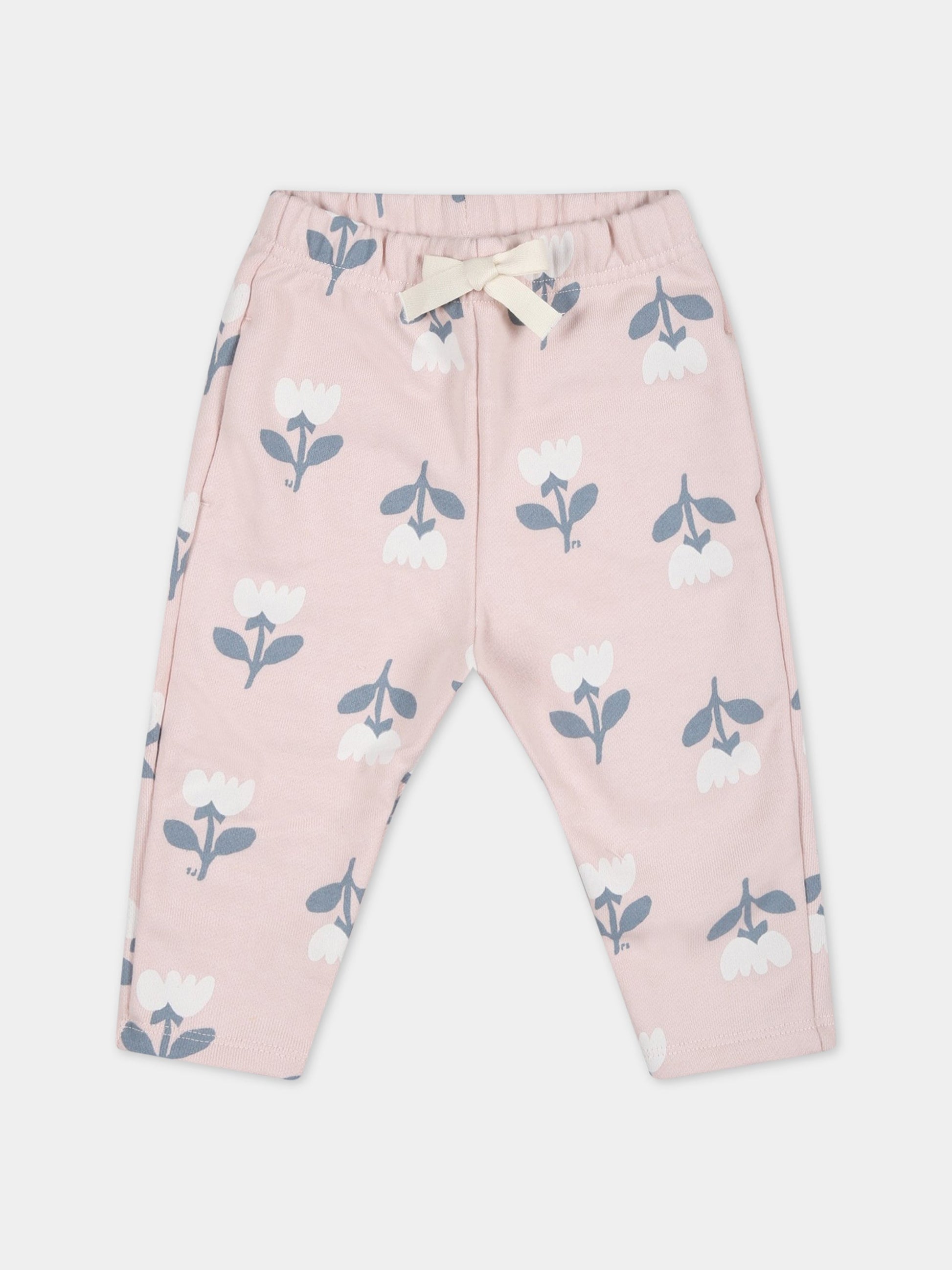 Pantaloni rosa per bambina con fiori,Petit Bateau,A071S SALINE/MULTICO