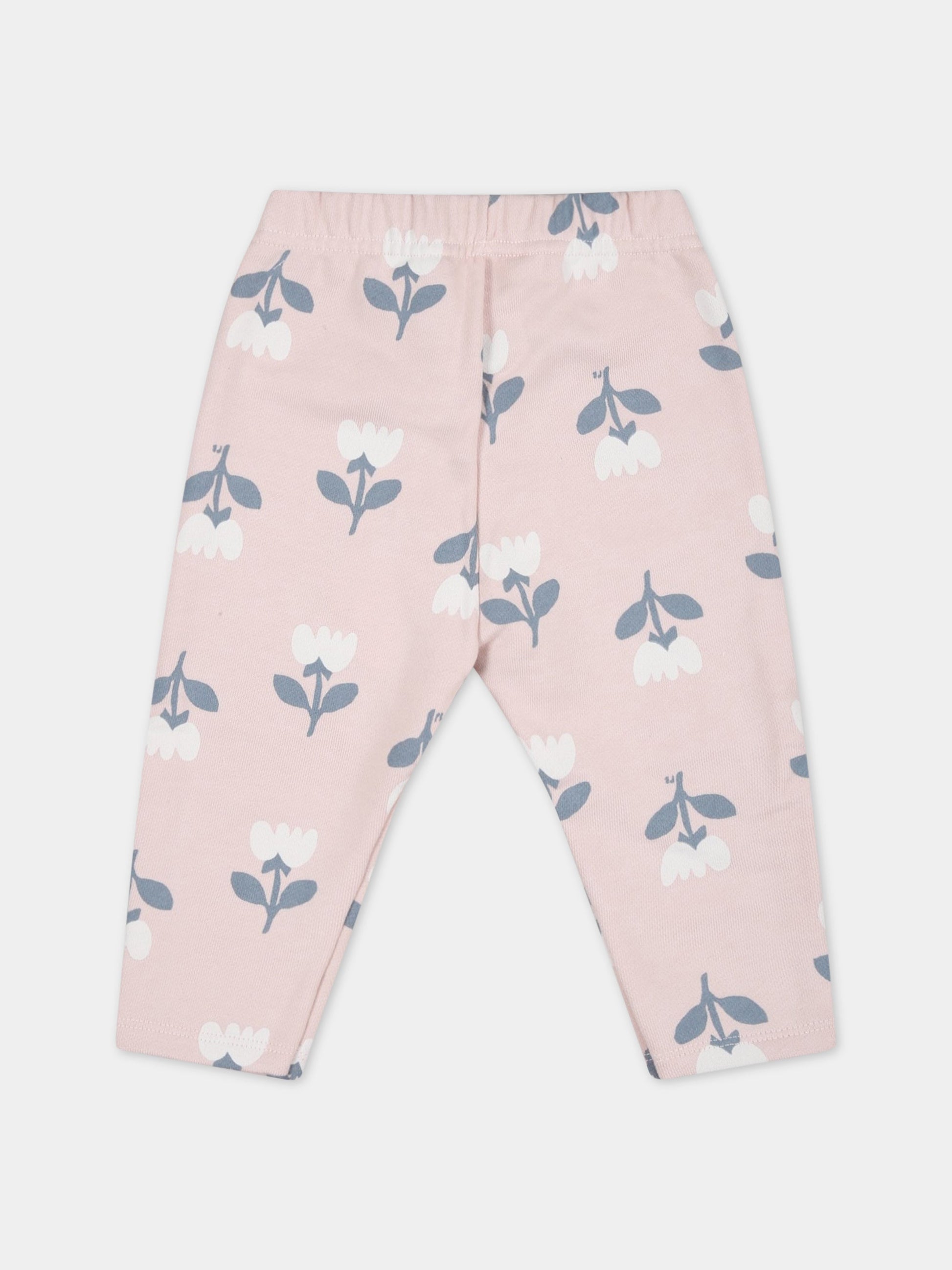 Pantaloni rosa per bambina con fiori,Petit Bateau,A071S SALINE/MULTICO