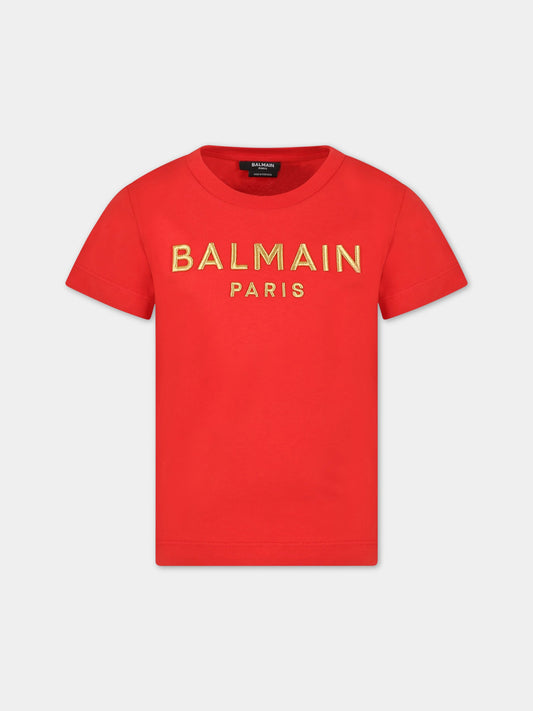 T-shirt rossa per bambino con logo,Balmain Kids,BS8B31 Z0082 412OR