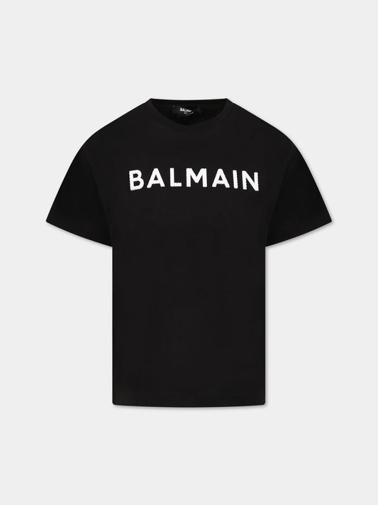 T-shirt nera per bambini con logo,Balmain Kids,BS8R41 J0177 930BC