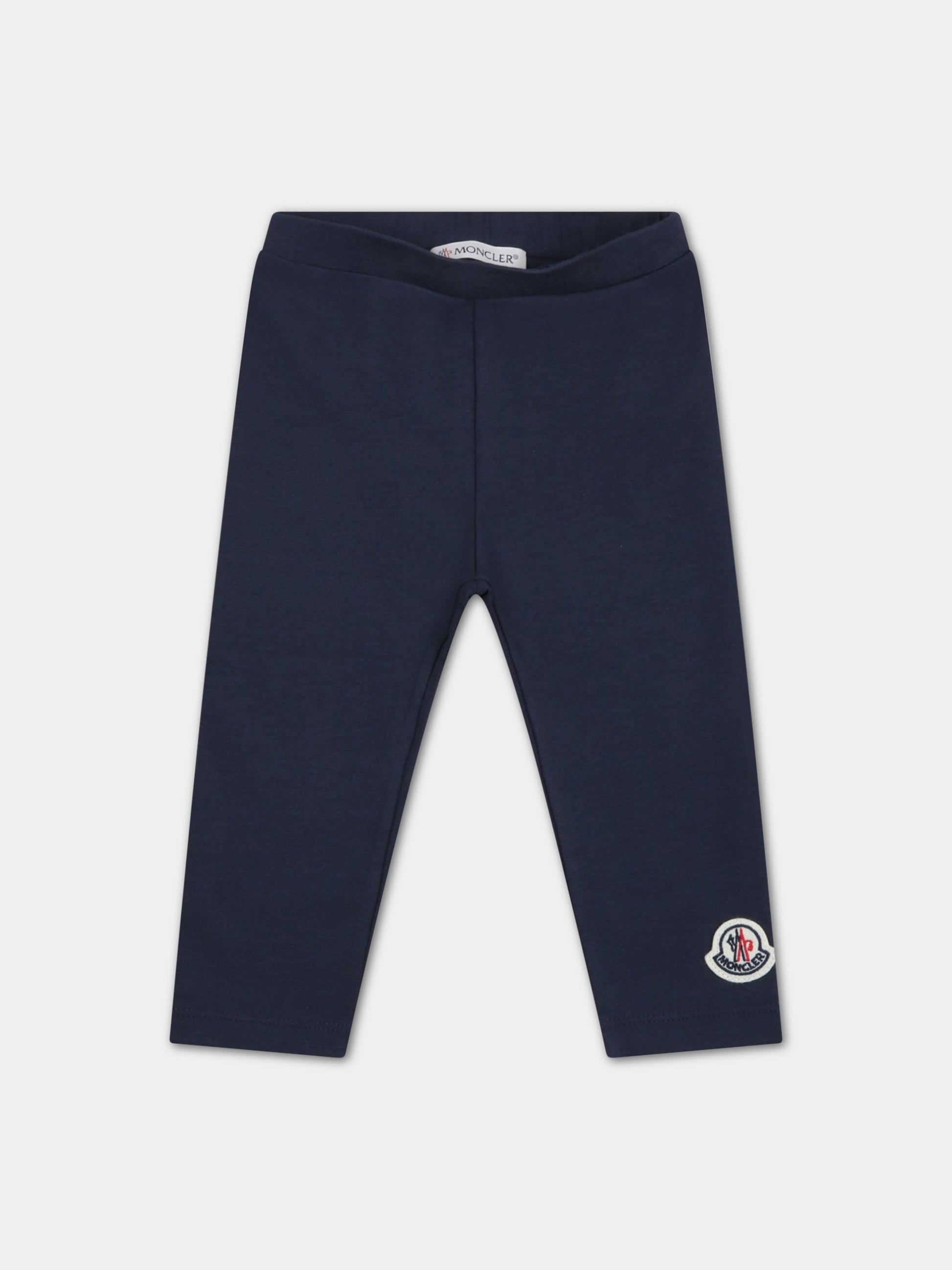Leggings blu per neonato con patch logato,Moncler Kids,951 8H00004 8790N 744
