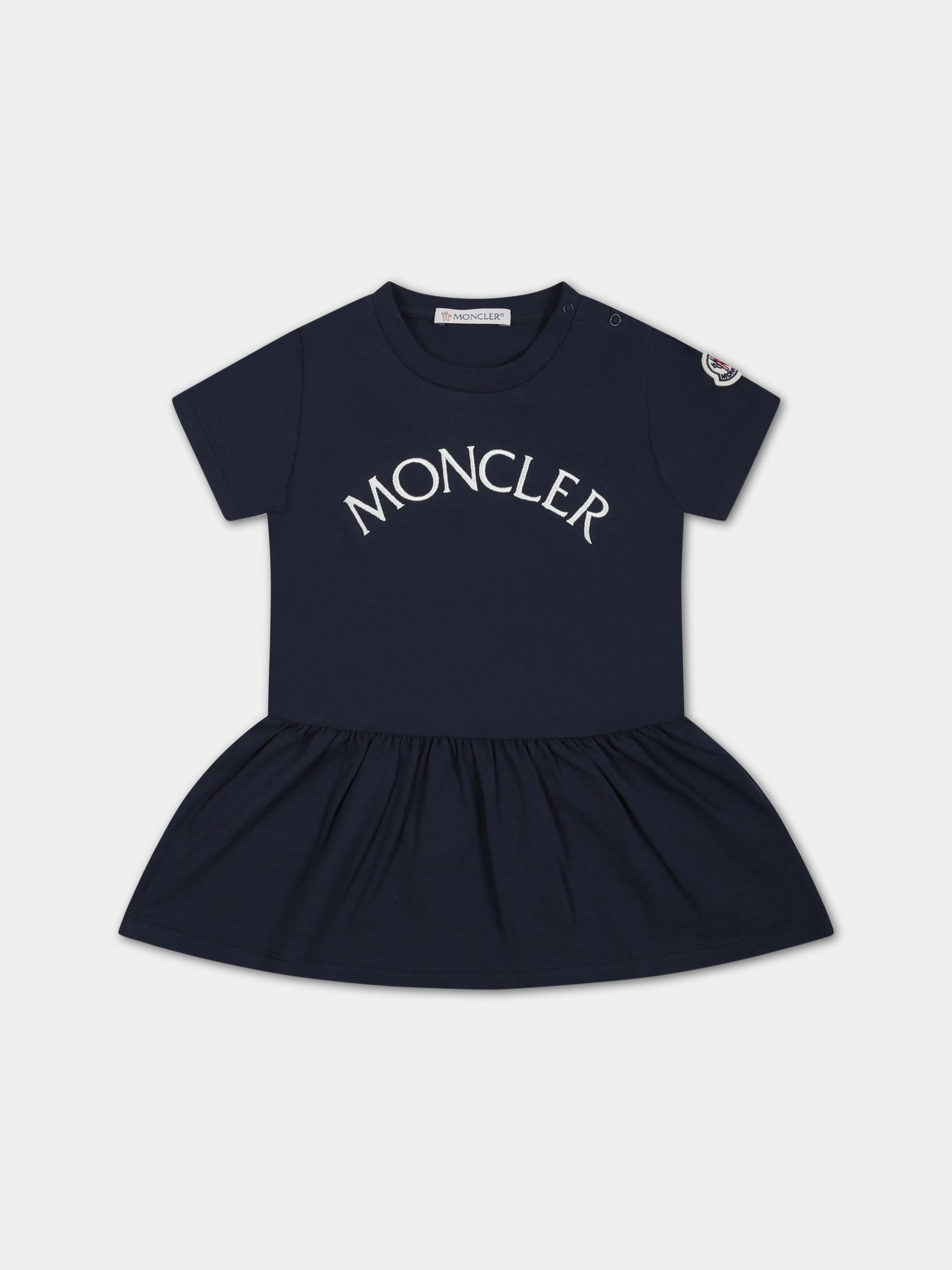Vestito blu per neonata con logo,Moncler Kids,951 8I00004 8790N 744