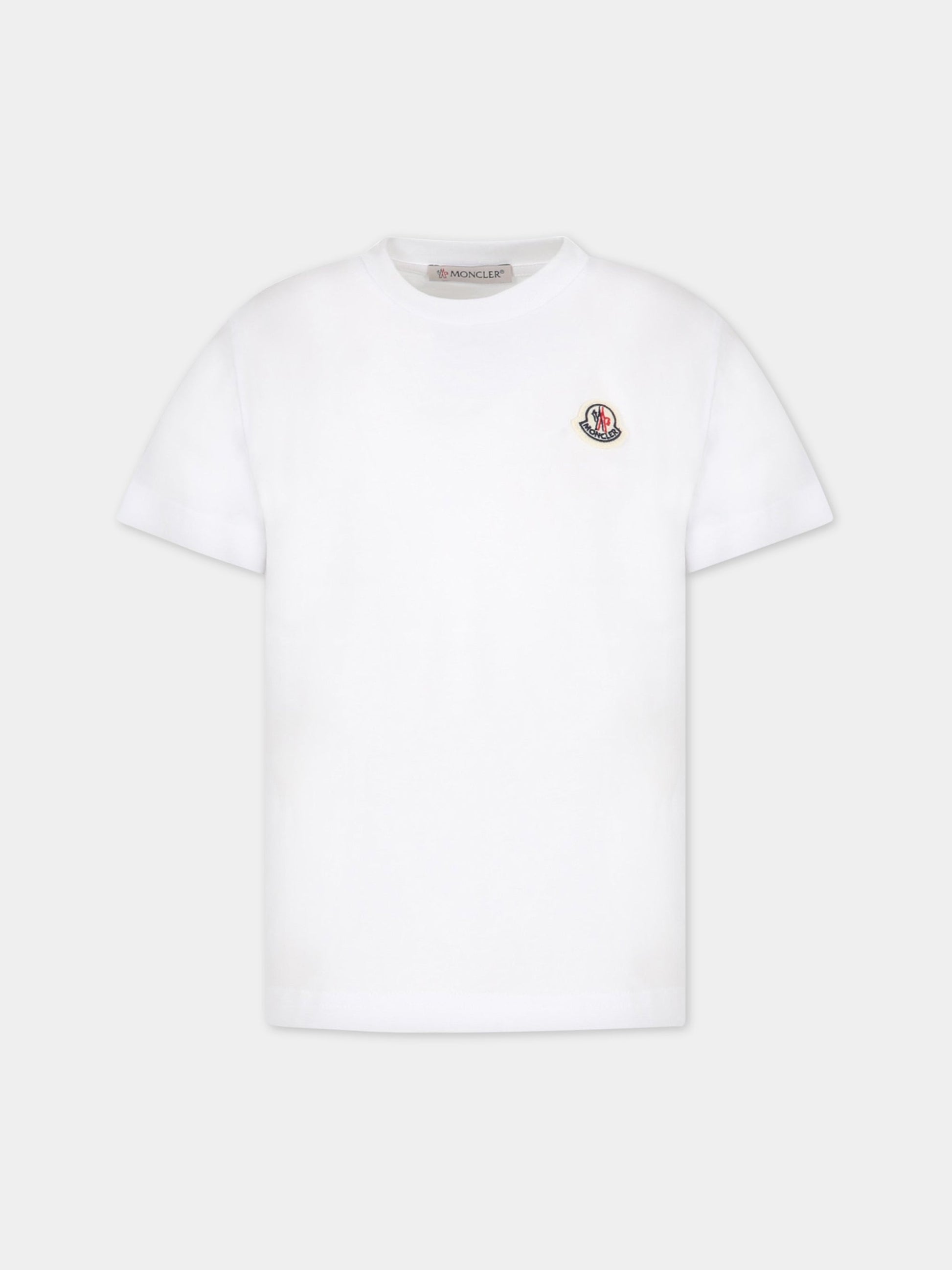 T-shirt bianca per bambino con patch logato,Moncler Kids,954 8C00033 83907 001