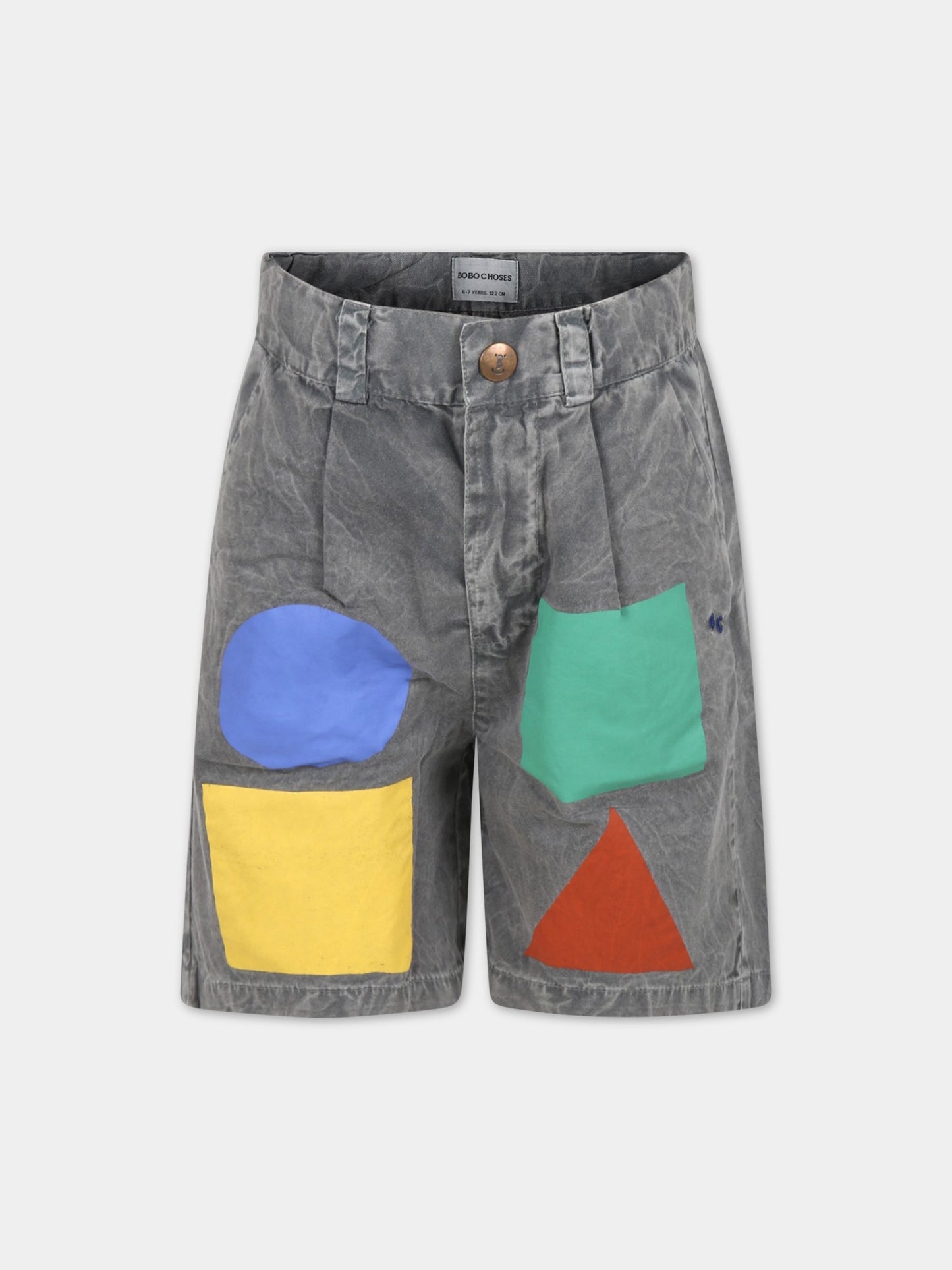 Bermuda grigia per bambino con stampa multicolr e logo,Bobo Choses,123AC082