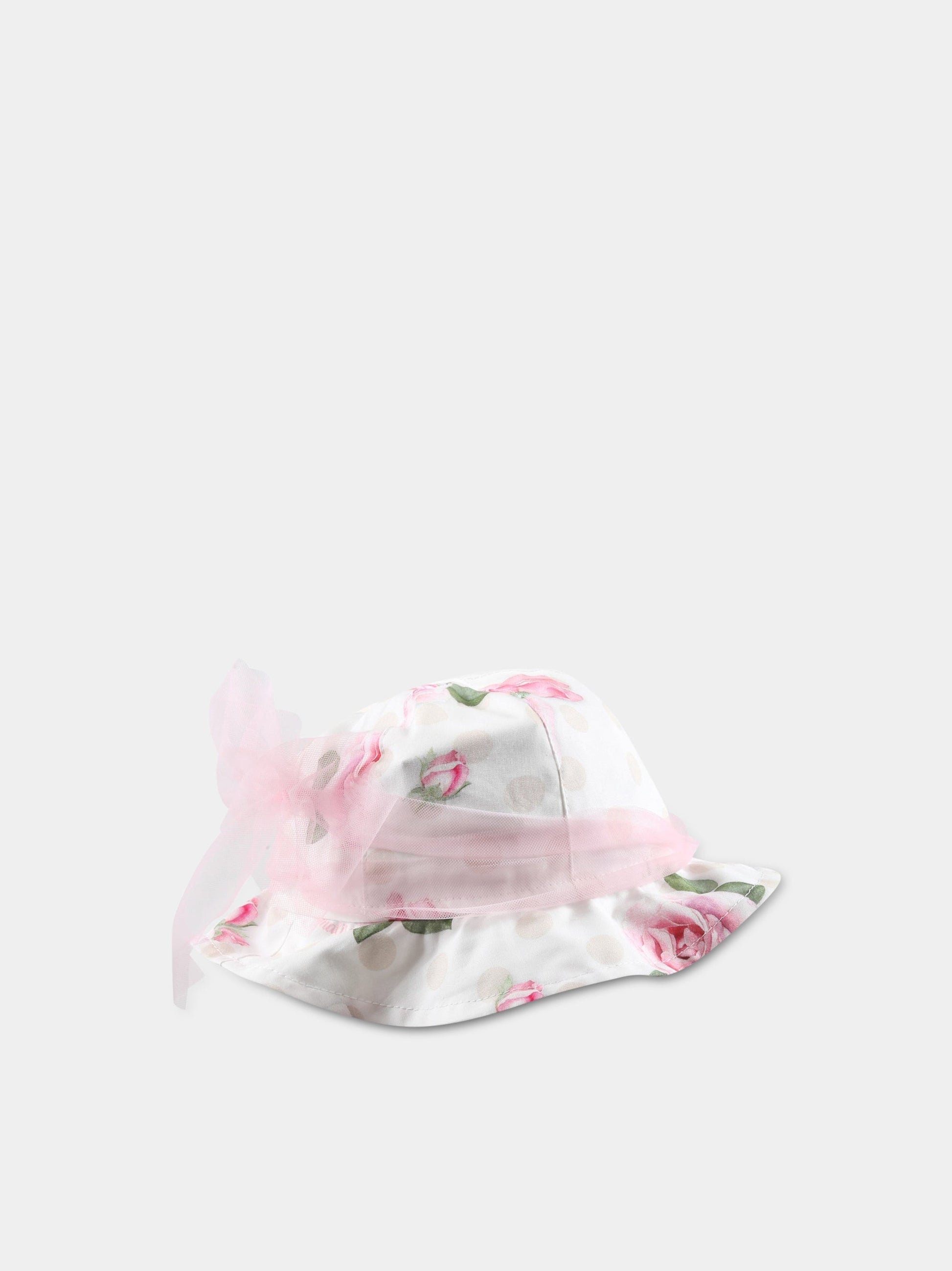 Cappello bianco per neonata con rose,Monnalisa,39A003 1626 9990