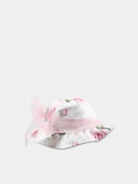 Cappello bianco per neonata con rose,Monnalisa,39A003 1626 9990