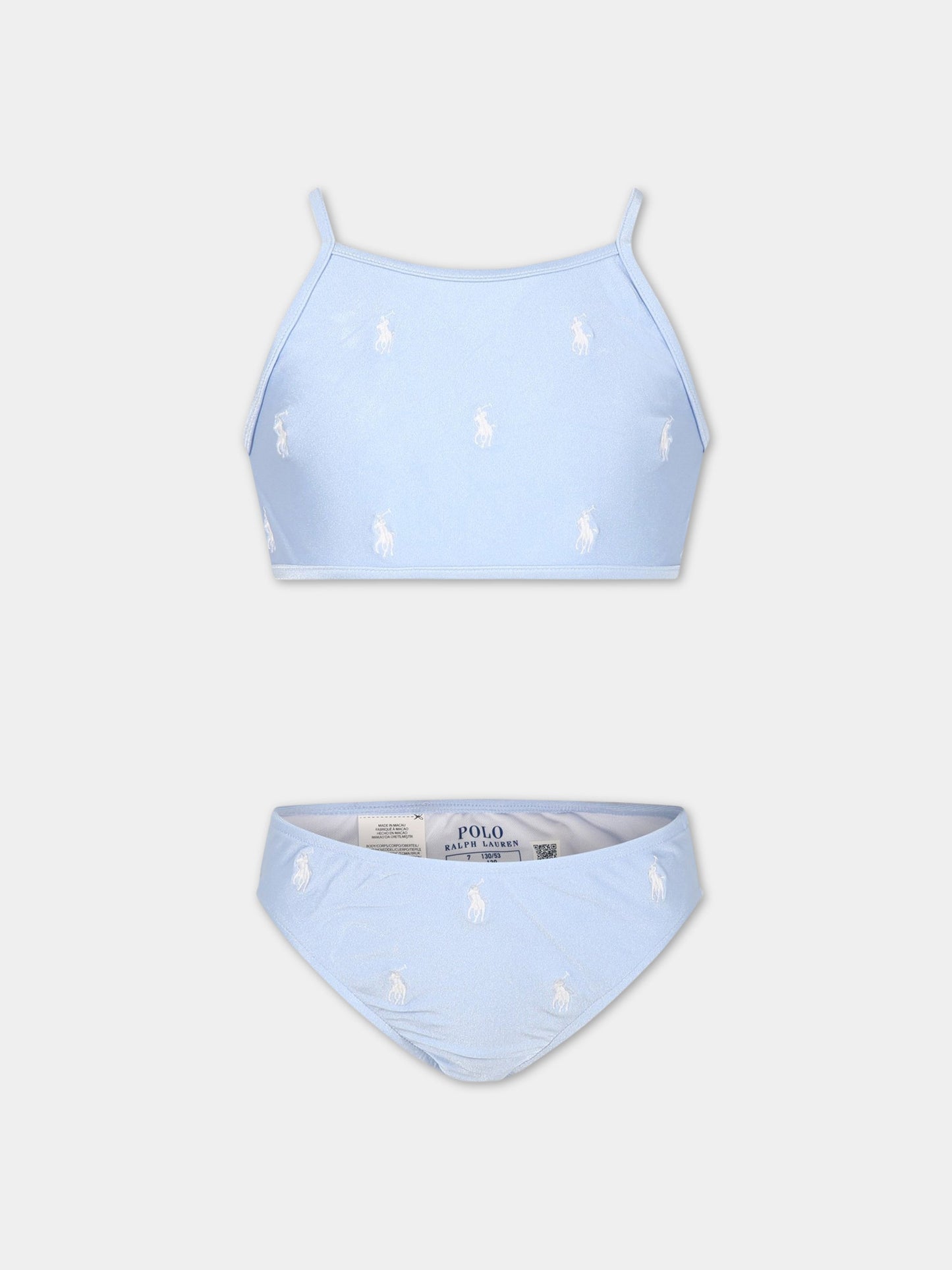 Bikini celeste per bambina con iconico cavallino all-over,Ralph Lauren Kids,901302003
