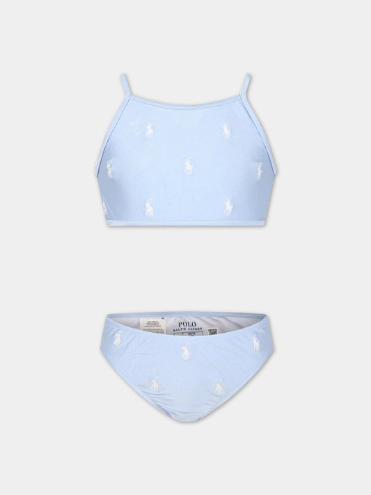 Bikini celeste per bambina con iconico cavallino all-over,Ralph Lauren Kids,901302003