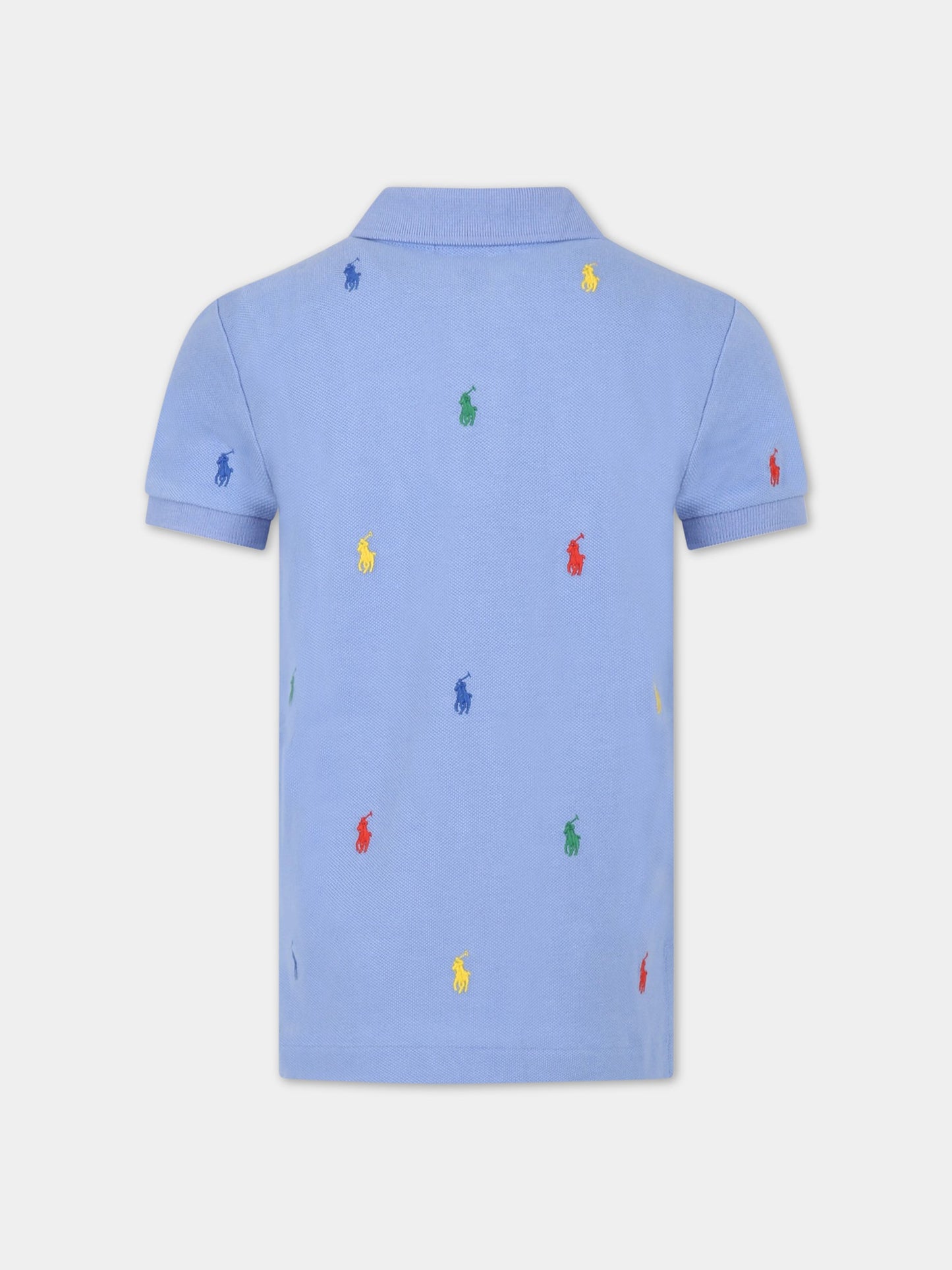 Polo celeste per bambino con cavallino all-over,Ralph Lauren Kids,882605003